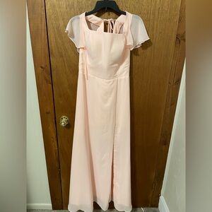 Elegant Pink Gown with Sheer Sleeves